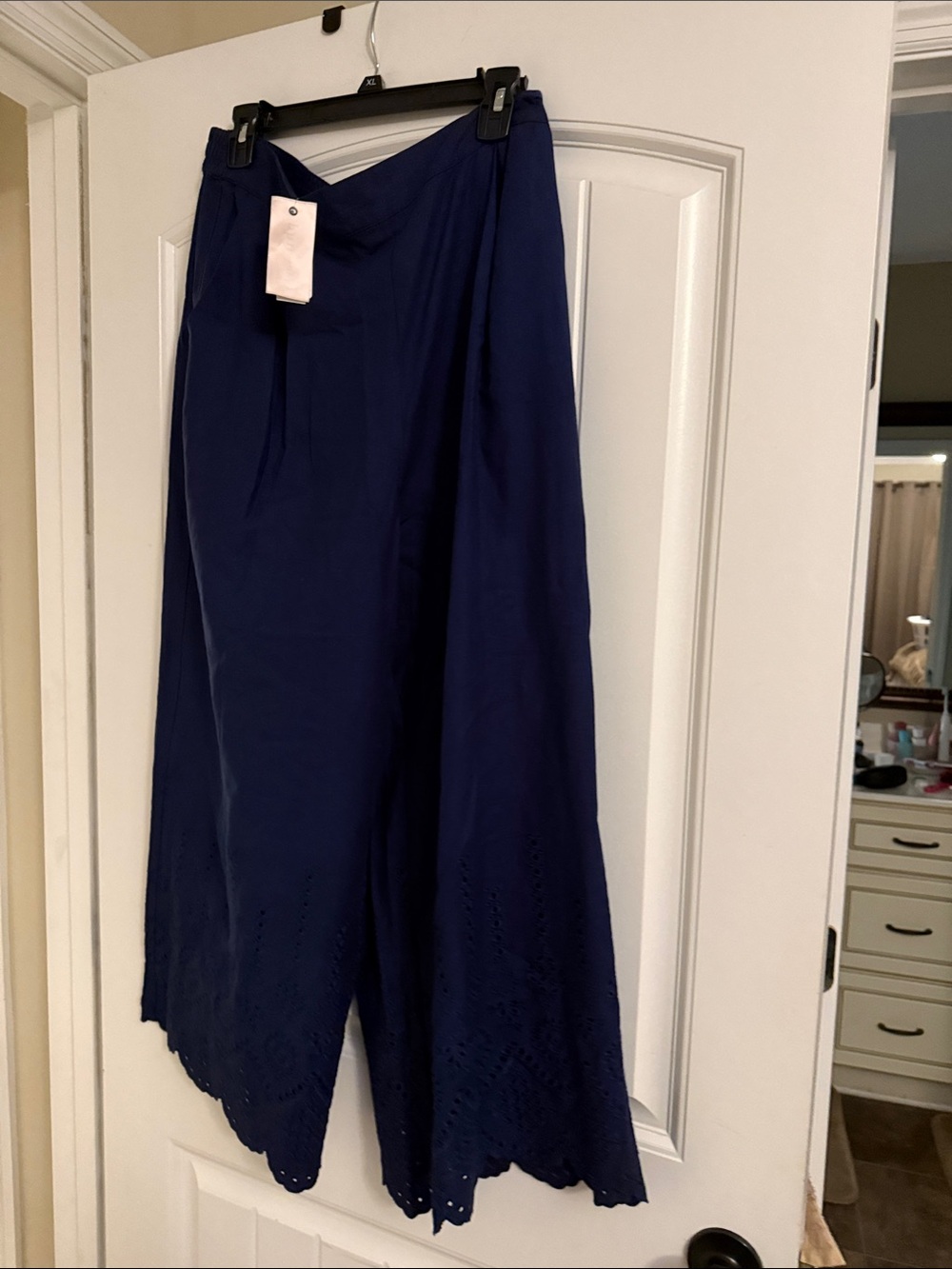 Philosophy Navy Midi Skirt with Eyelet Hem